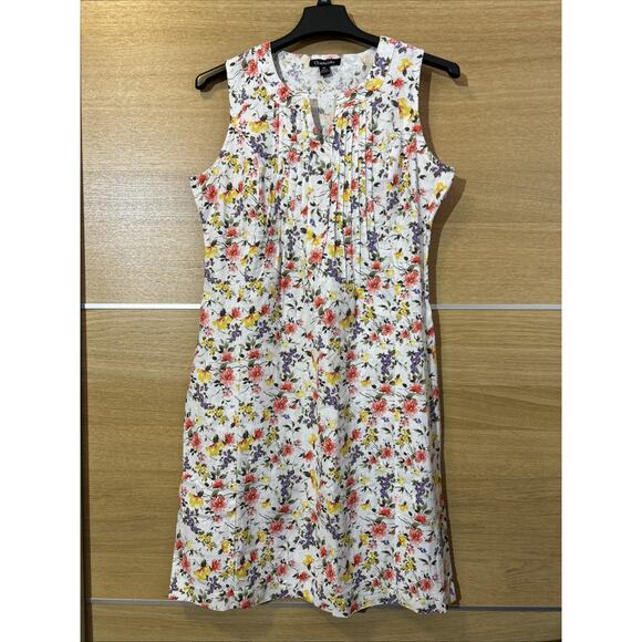 Chadwicks Linen Floral Garden Pintuck Pleating Sleeveless Dress Women’s Size MT - Picture 6 of 7